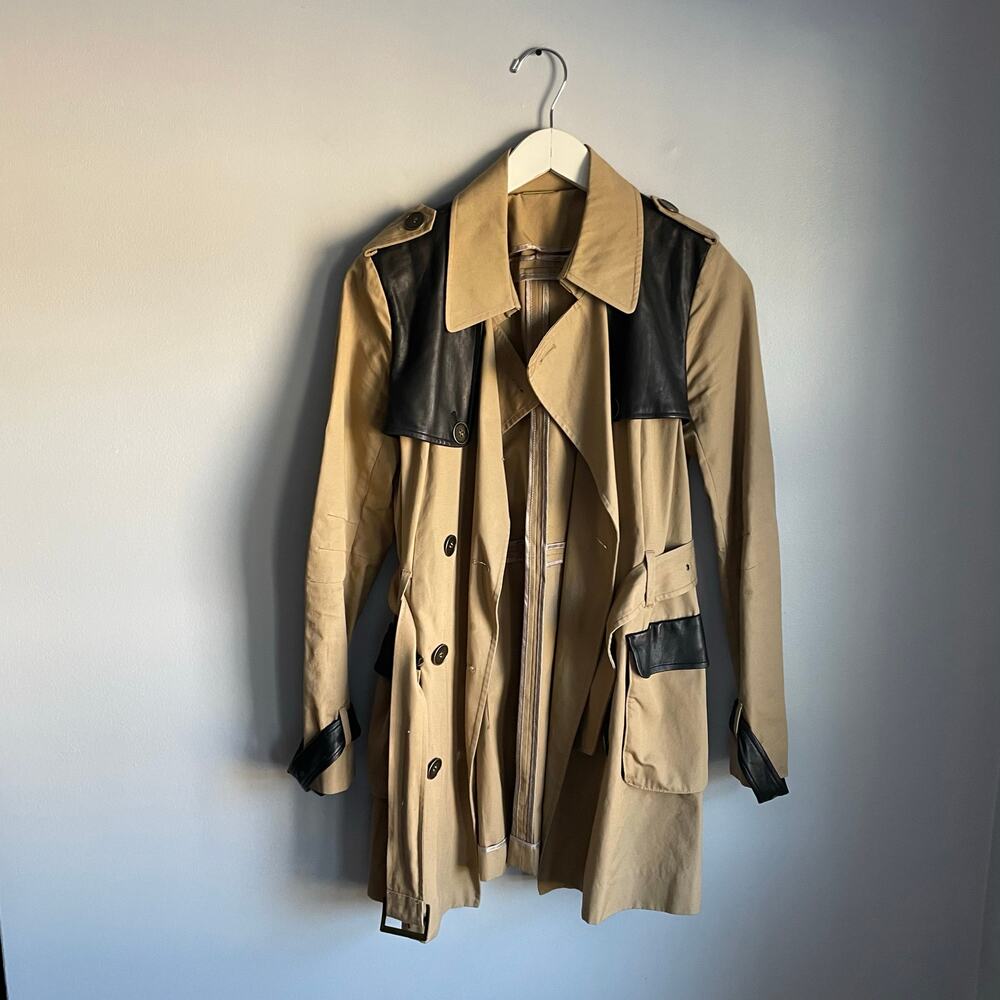 Rebecca Minkoff Tan Trench Coat with Black Leather Accents